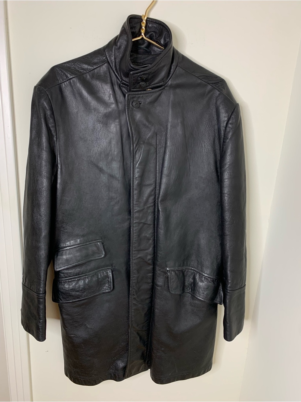 Leonardo Strassi Jacket 1960’s leather sz large RARE trench black